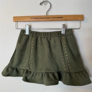 Olive Green Skort with Ruffles and gold accents